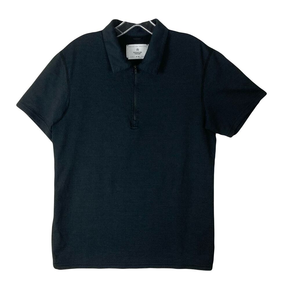 Nwot REIGNING CHAMP Polo Shirt M Black Zip Collared Short Sleeve